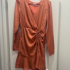 Pink Lily Orange Ruched Wrap Dress - Size Medium - New with tags